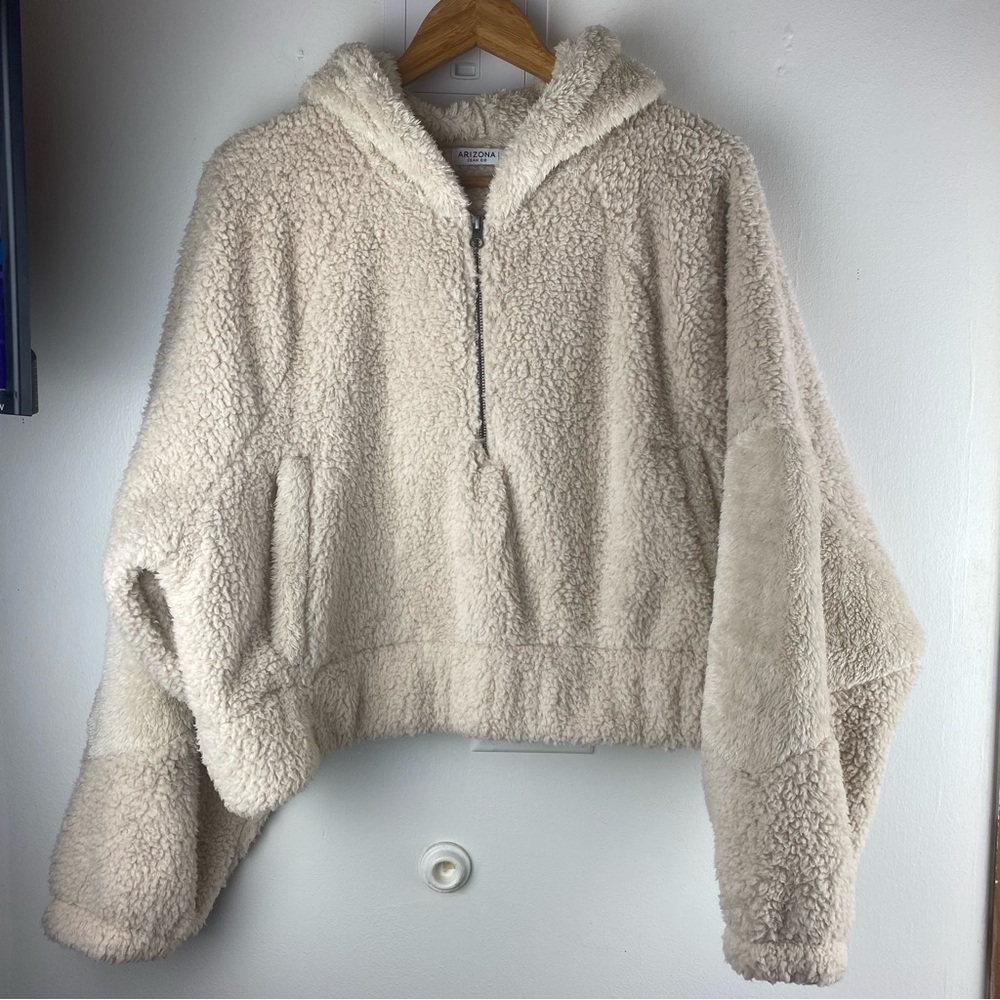 Arizona NWT Faux Fur Half Zip Pullover Sweatshirt Beige Oatmeal Size XXL